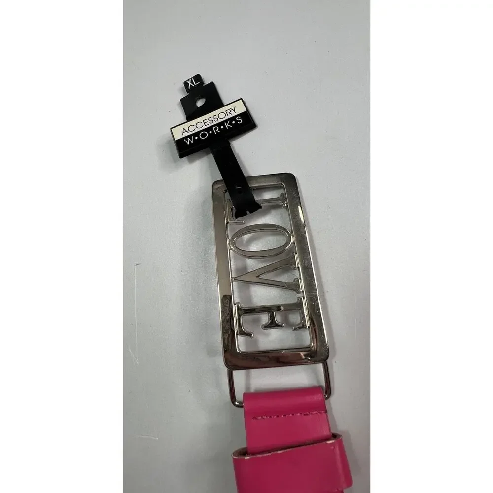 Love Logo Metal Belt Buckle Hot Pink Leather Belt New Vintage Sz XL Y2K